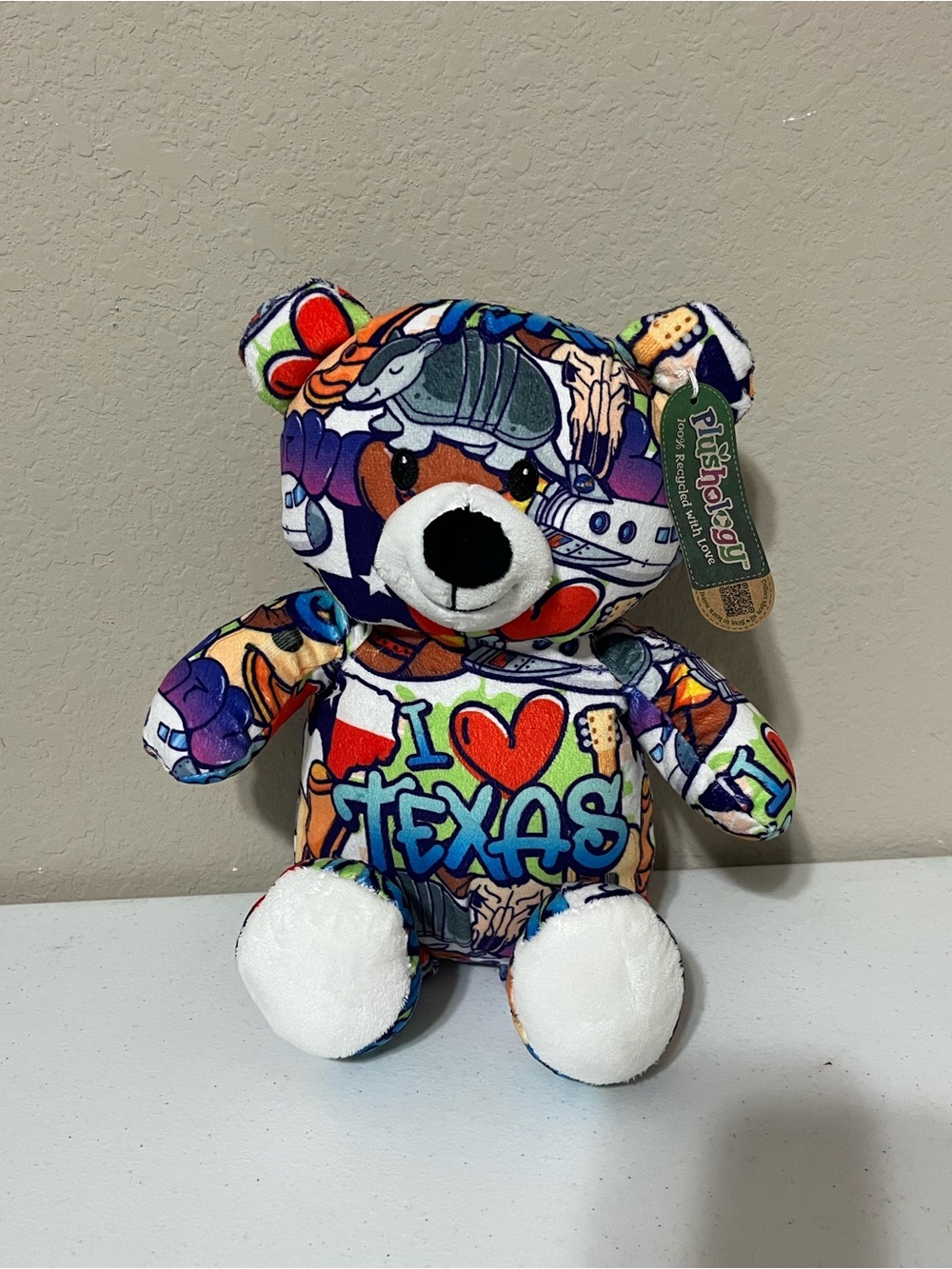 Plushology Teddy Bear Texas Graffiti I LOVE TEXAS Stuffed Plushie 12" NWT
